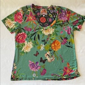 Johnny Was Green Floral Short Sleeve Tee